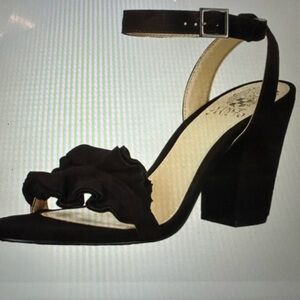 Vince Camuto Black Ruffle  Suede Heeled Sandal